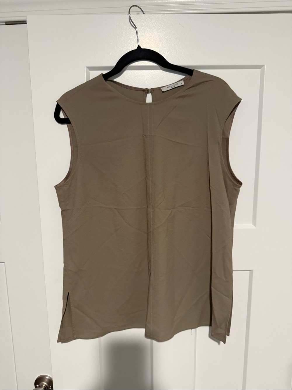 M.M. LAFLEUR Sleeveless Taupe Minimalist Blouse